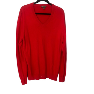 J. Hilburn Red V-Neck Silk Cashmere Cotton Sweater Men’s Large
